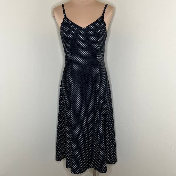 Y2K Byer Too Midi Slip Dress 5 Womens Black Polka Dot V-Neck 90s Vintage Retro - Picture 1 of 7